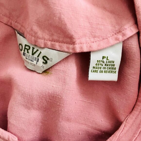 ORVIS Pink Oyster Shell Button Square Neckline Pleated Bodice Linen Dress Sz PL - Picture 7 of 7